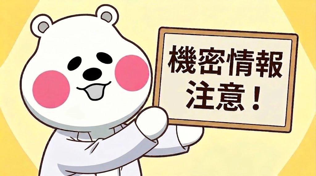 白衣を着た個人情報の取り扱いに注意を促すミフオ