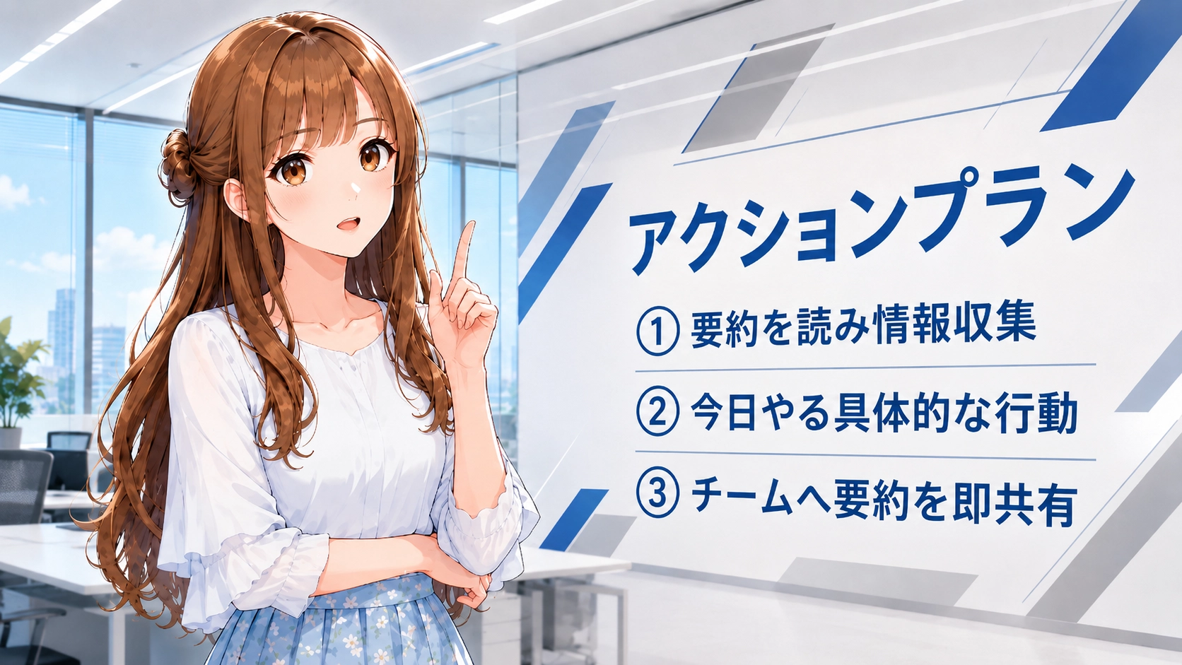 要約をアクションプランに繋げるためのコツをアドバイスするさくらこ