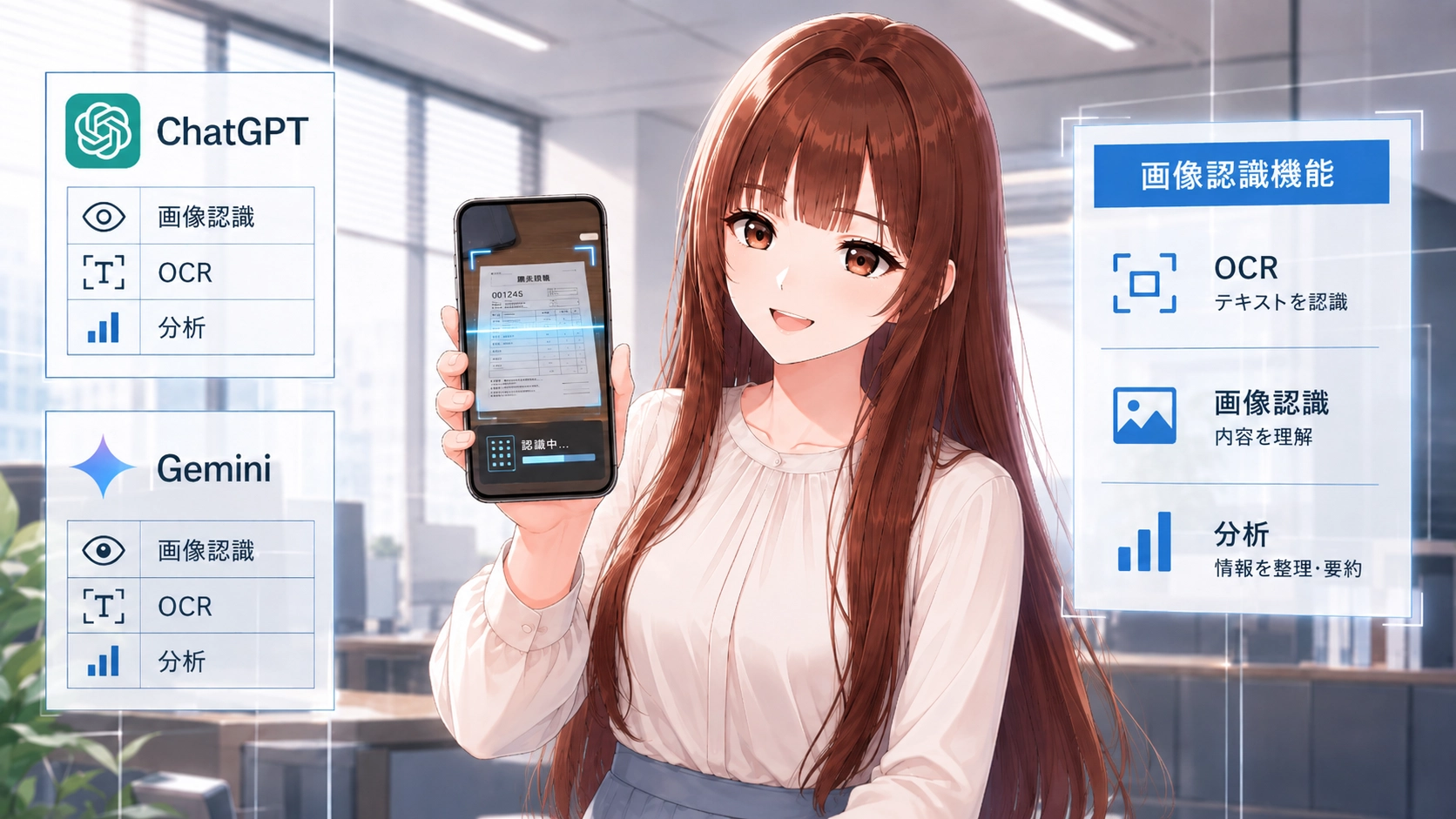 スマホ1台でAIを活用できることを笑顔で解説するさくらこ