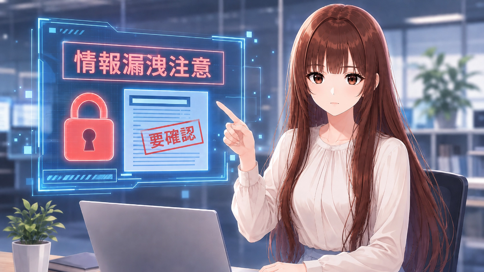 情報漏洩やセキュリティリスクについて注意を促すさくらこ