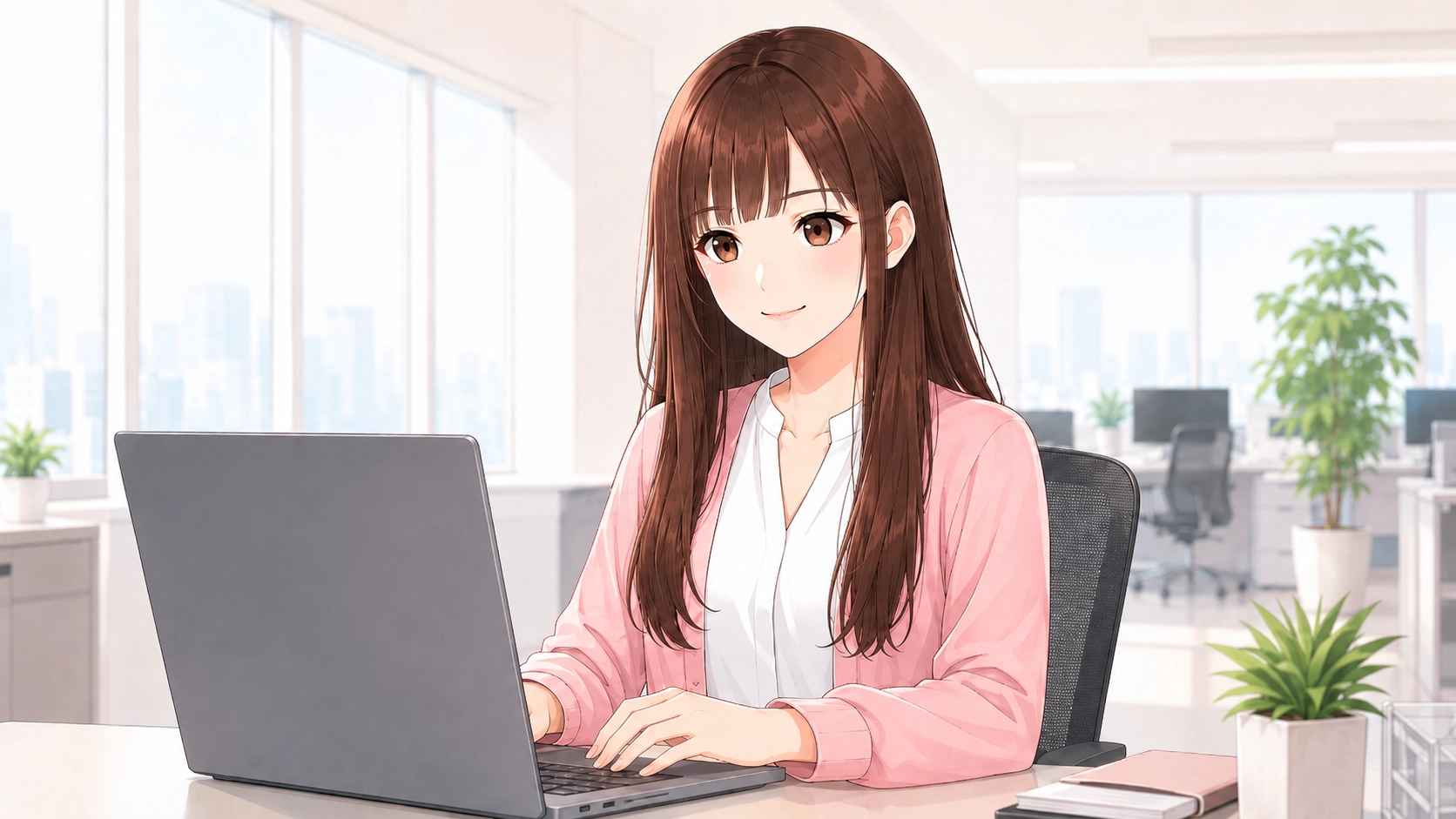 パソコンを使ってAIにプロンプトを入力するさくらこ
