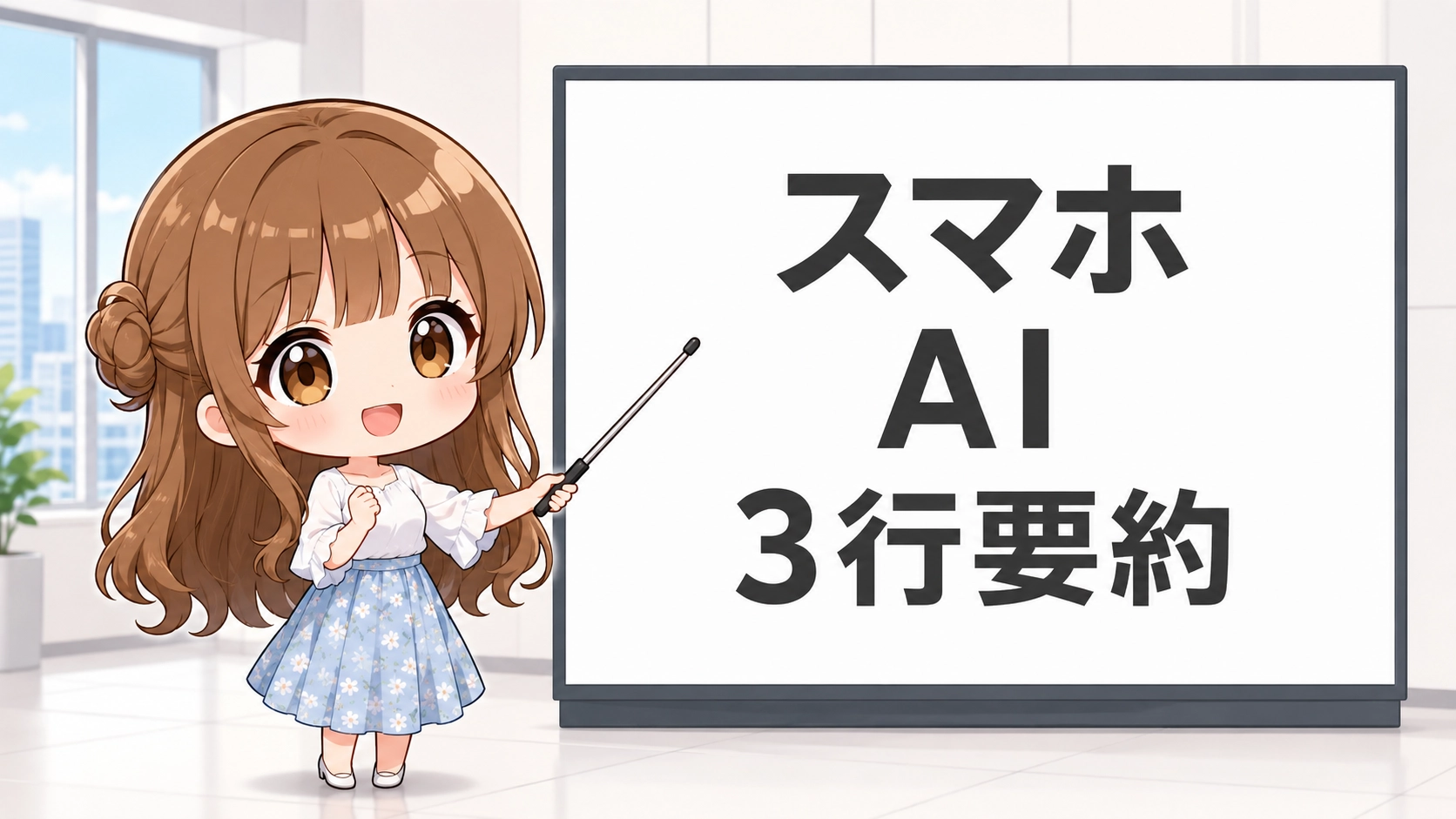 AI要約の流れを図解で説明するちびキャラのさくらこ