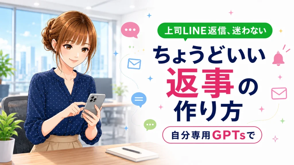 スマートフォンでLINE返信をするさくらこのイラスト