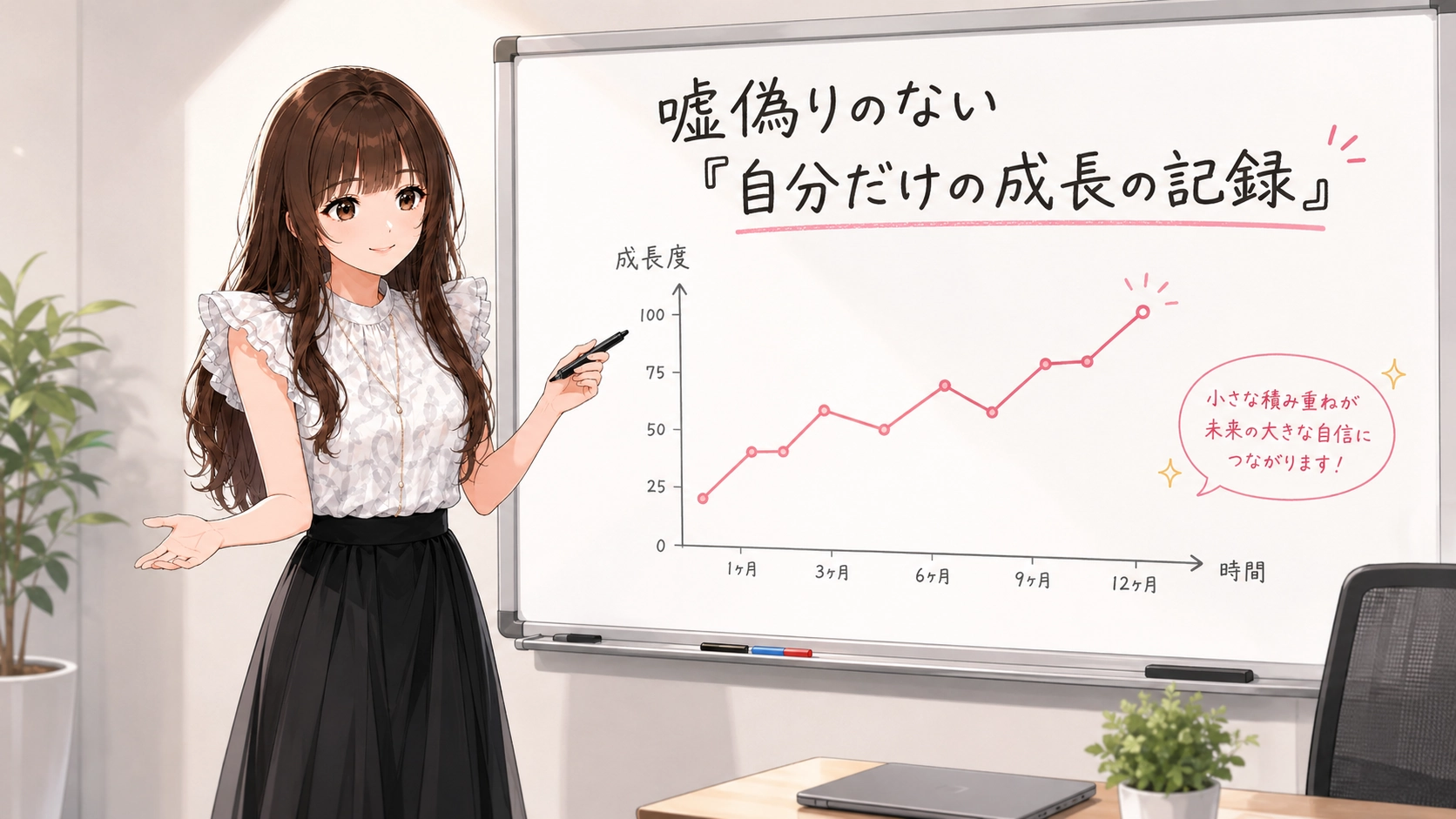 AIのフィードバックを元に改善行動を起こし、自信を持って業務に取り組むビジネスパーソン