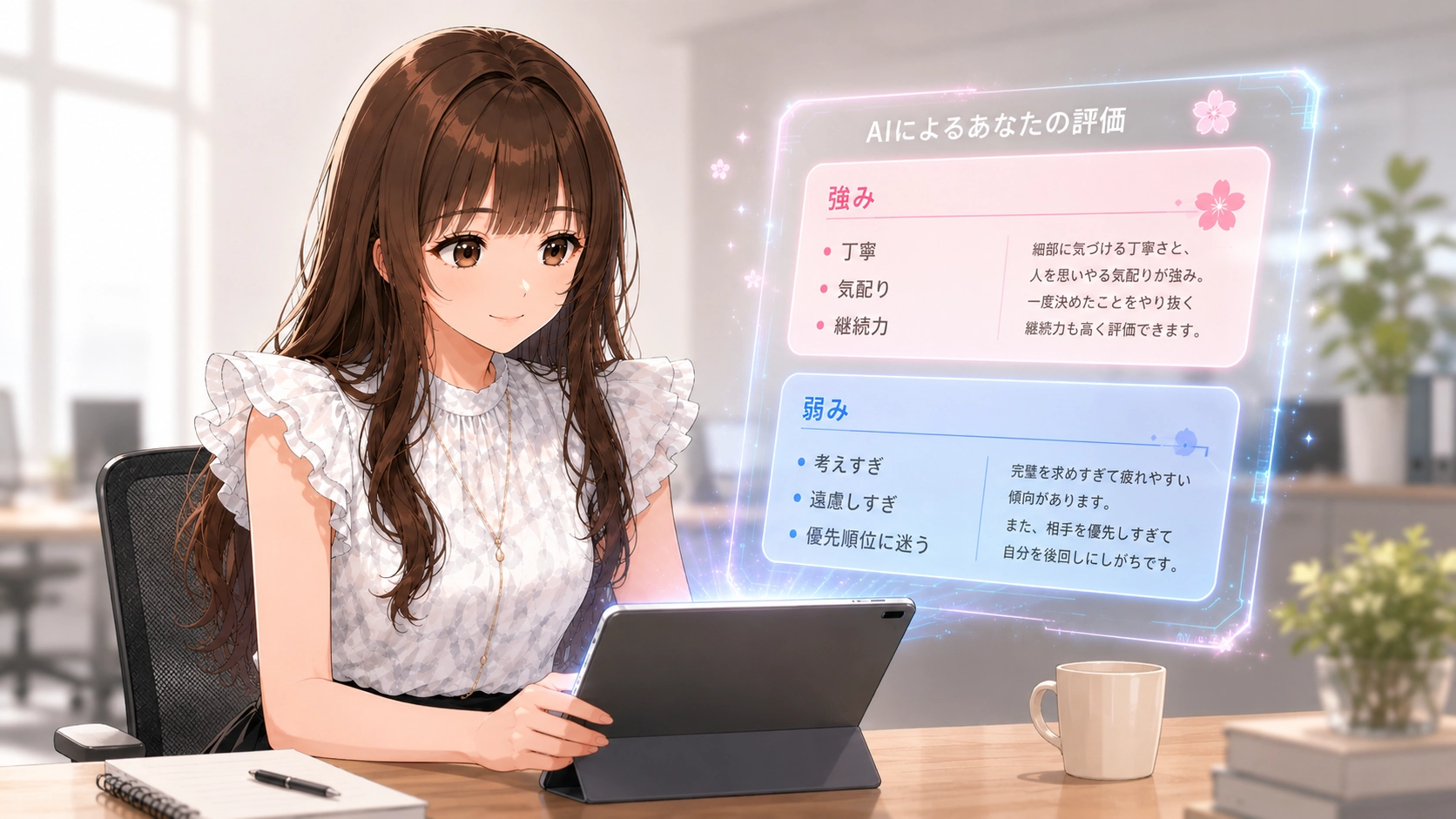 ChatGPTの画面に向かって、自分の日頃の行動パターンを入力しているイメージ