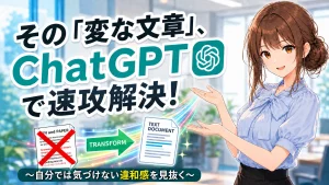 自分の書いた文章の違和感という悩みにChatGPTによる添削を提案するさくらこのイラスト