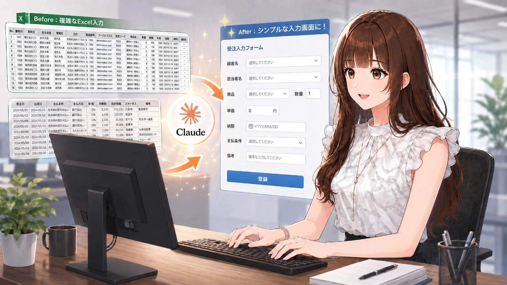 ClaudeによってExcelの入力が楽になるイメージ画像