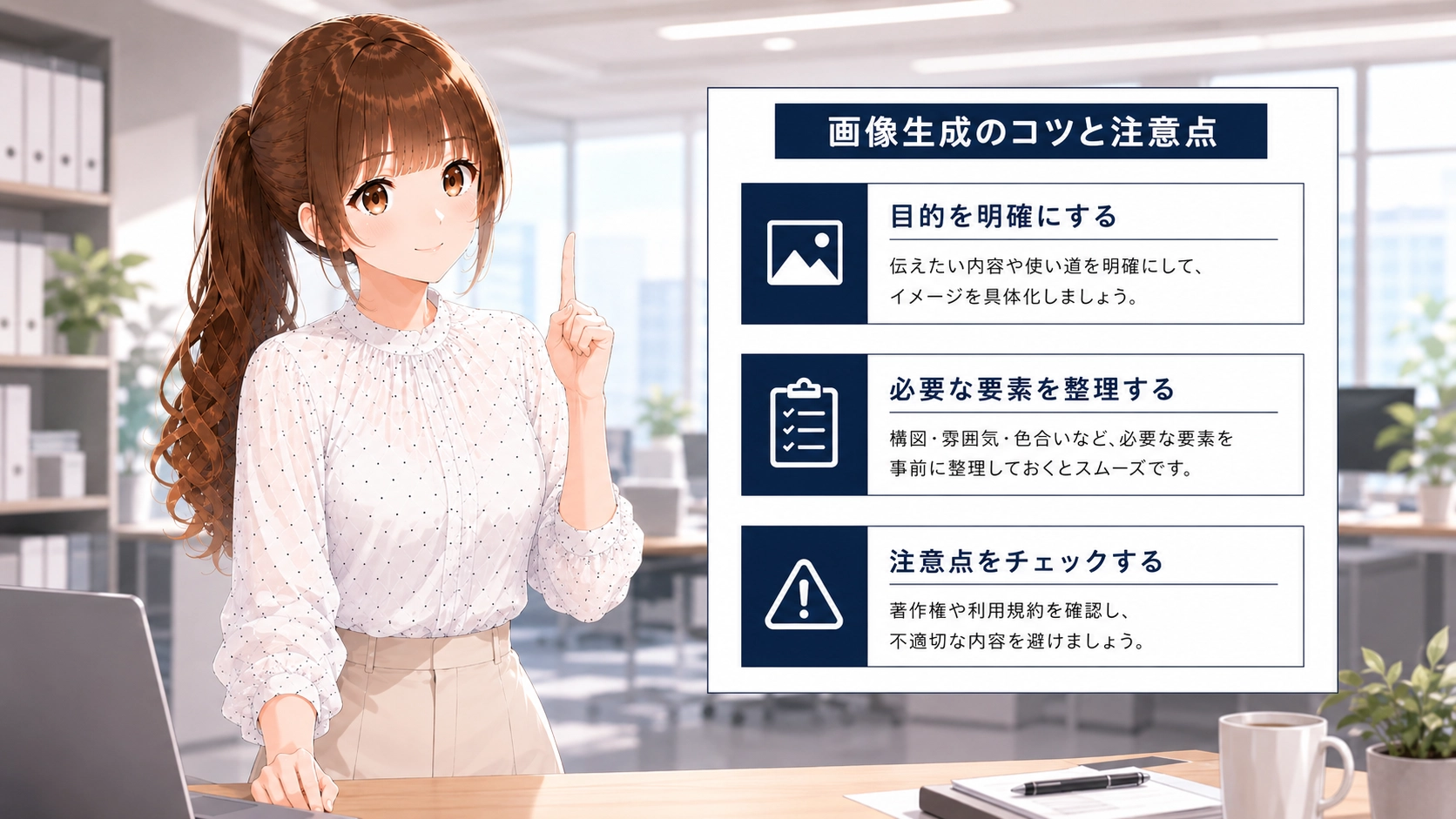 設定時の注意点や失敗しないコツを説明する日本人女性