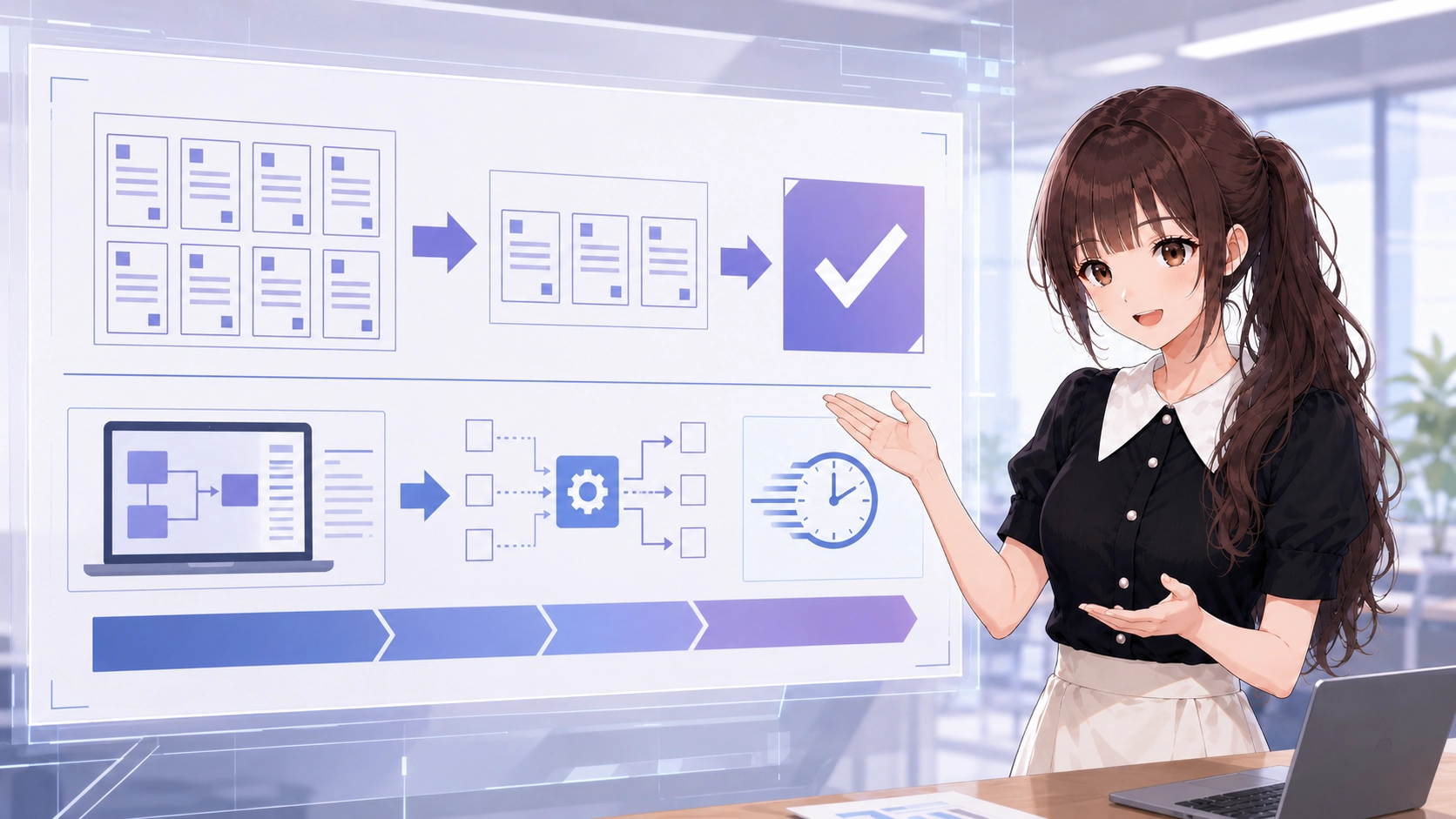 GeminiのDeep Researchを活用し、半日かかっていた作業が1時間で終わることを示す図解インフォグラフィックと「さくらこ」