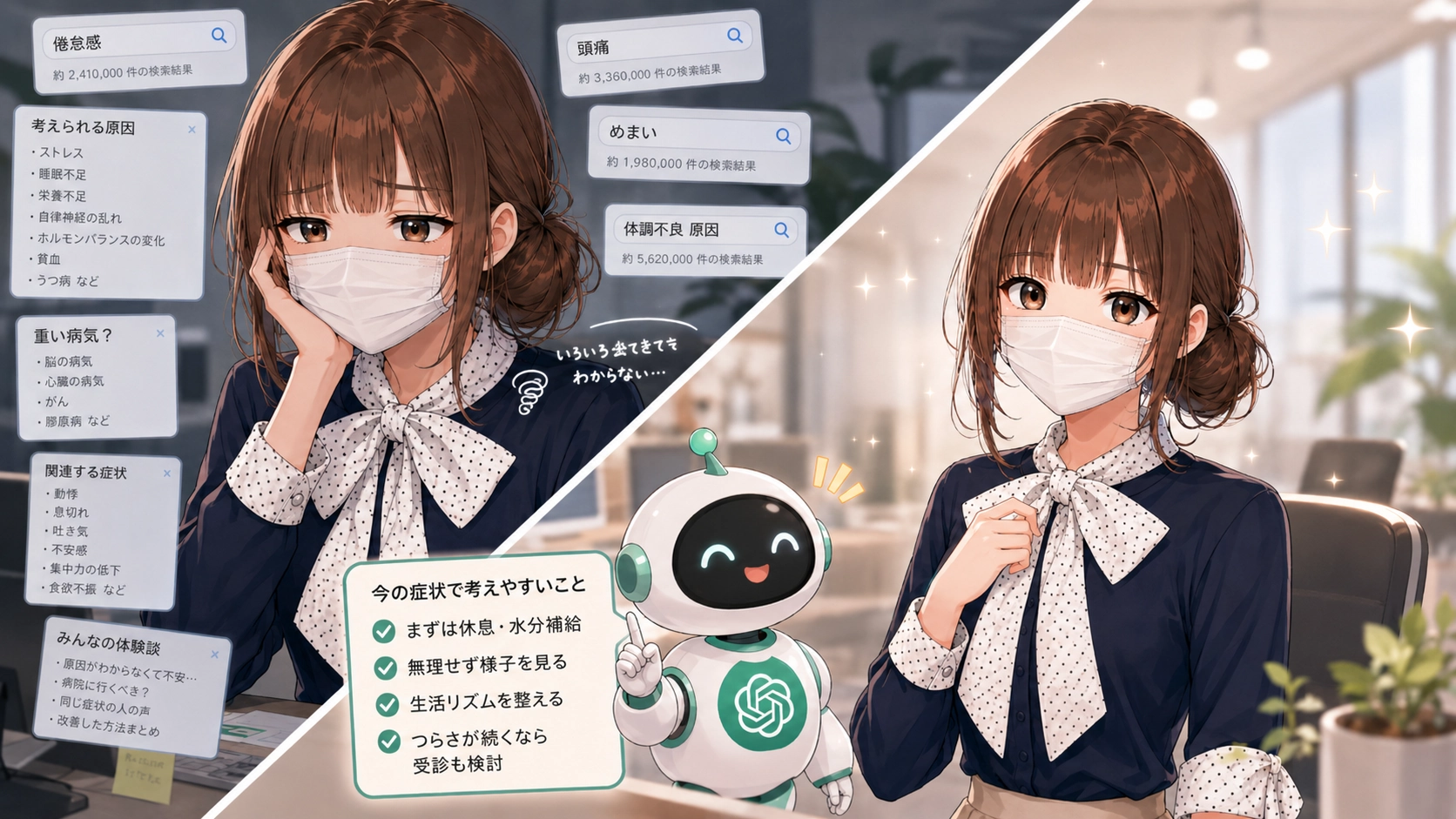 ChatGPTに毎日の食事や睡眠、運動の記録を気軽に話しかけているイメージ