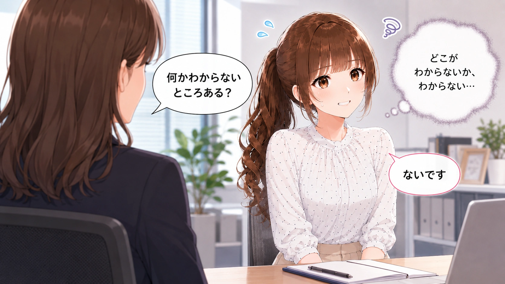 不完全な会議メモをChatGPTに入力し、「初心者向けに解説して」と相談しているイメージ