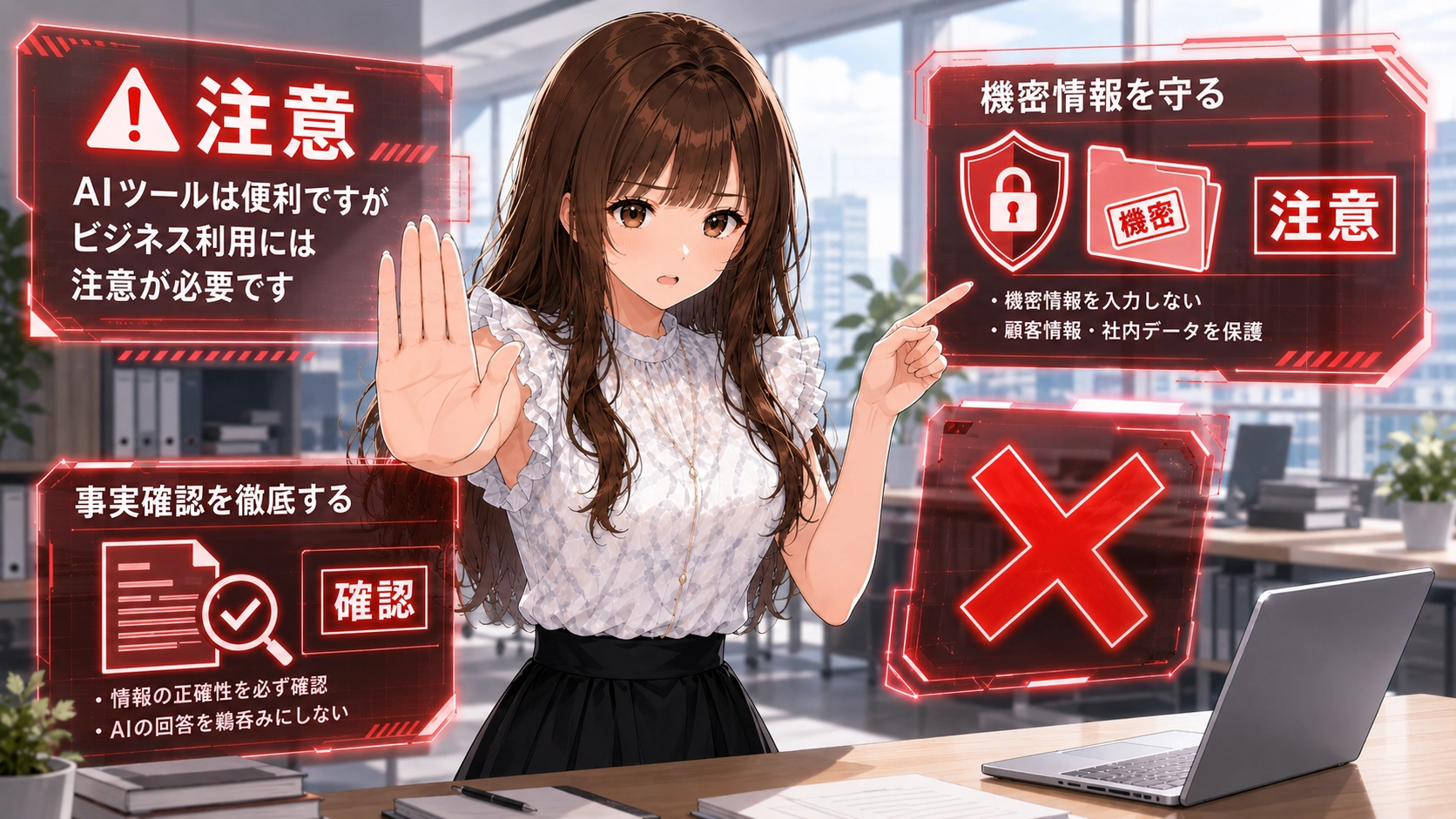 ファクトチェックと機密情報について注意喚起するさくらこ