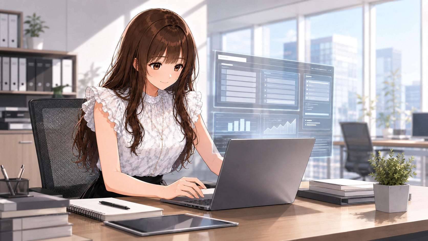 パソコンの画面でNotebookLMを操作するさくらこ