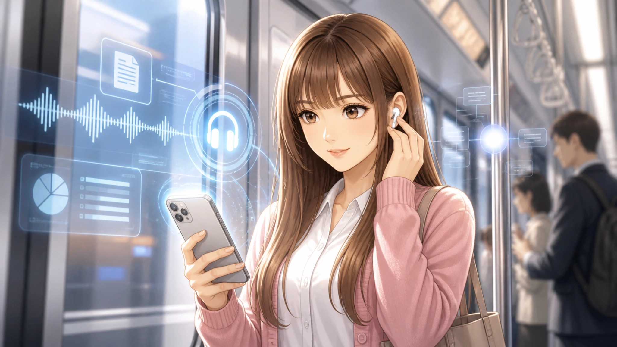通勤時間や移動中にNotebookLMの音声生成機能（Audio Overview）を使って復習するさくらこ