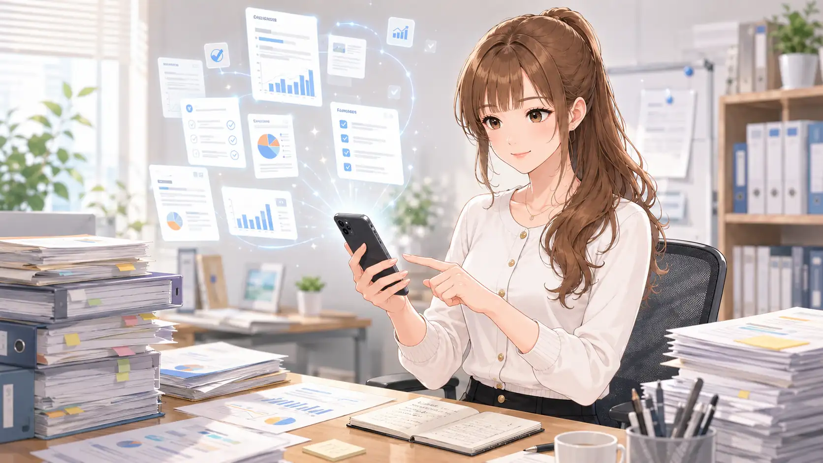 効率的な学習を終えて充実した表情のビジネスパーソン