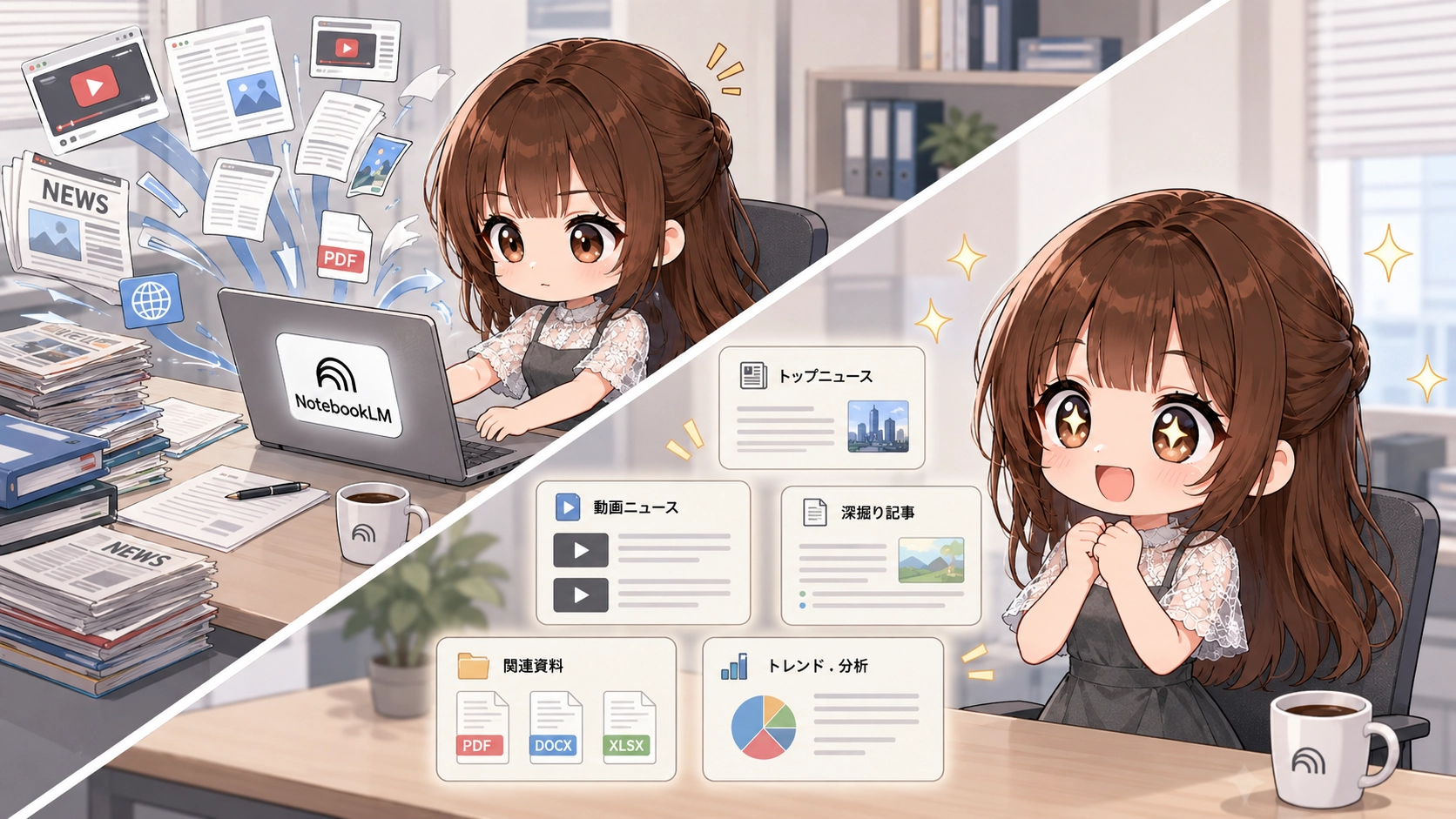 データのURLやテキストを放り込むだけで要点を効率よく抽出するイメージ