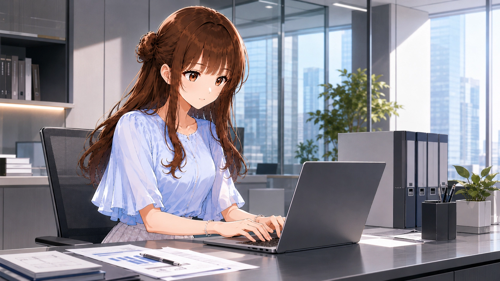 パソコンに向かってプロンプトを入力するさくらこ