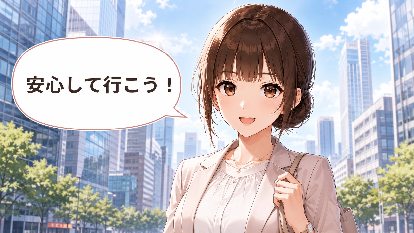 AIによる事前の流れ整理のおかげで、自信を持って笑顔で商談や会食に臨むビジネスパーソン
