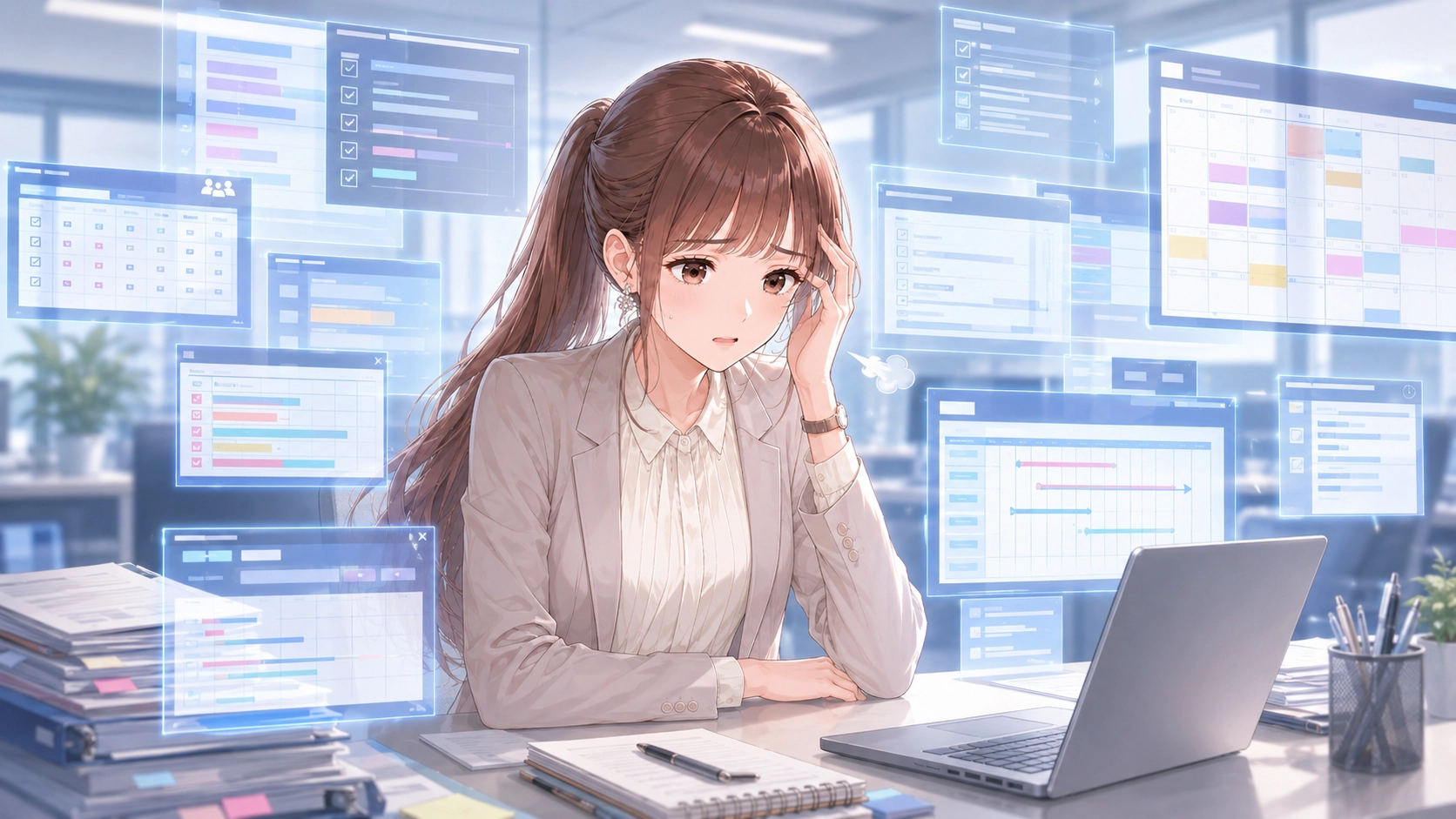 日程調整のメールとカレンダーの往復に悩むさくらこ
