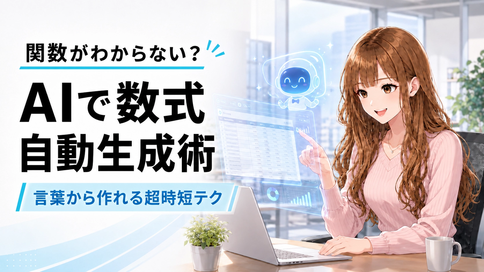 AIとスプレッドシートを活用して笑顔を見せる女性