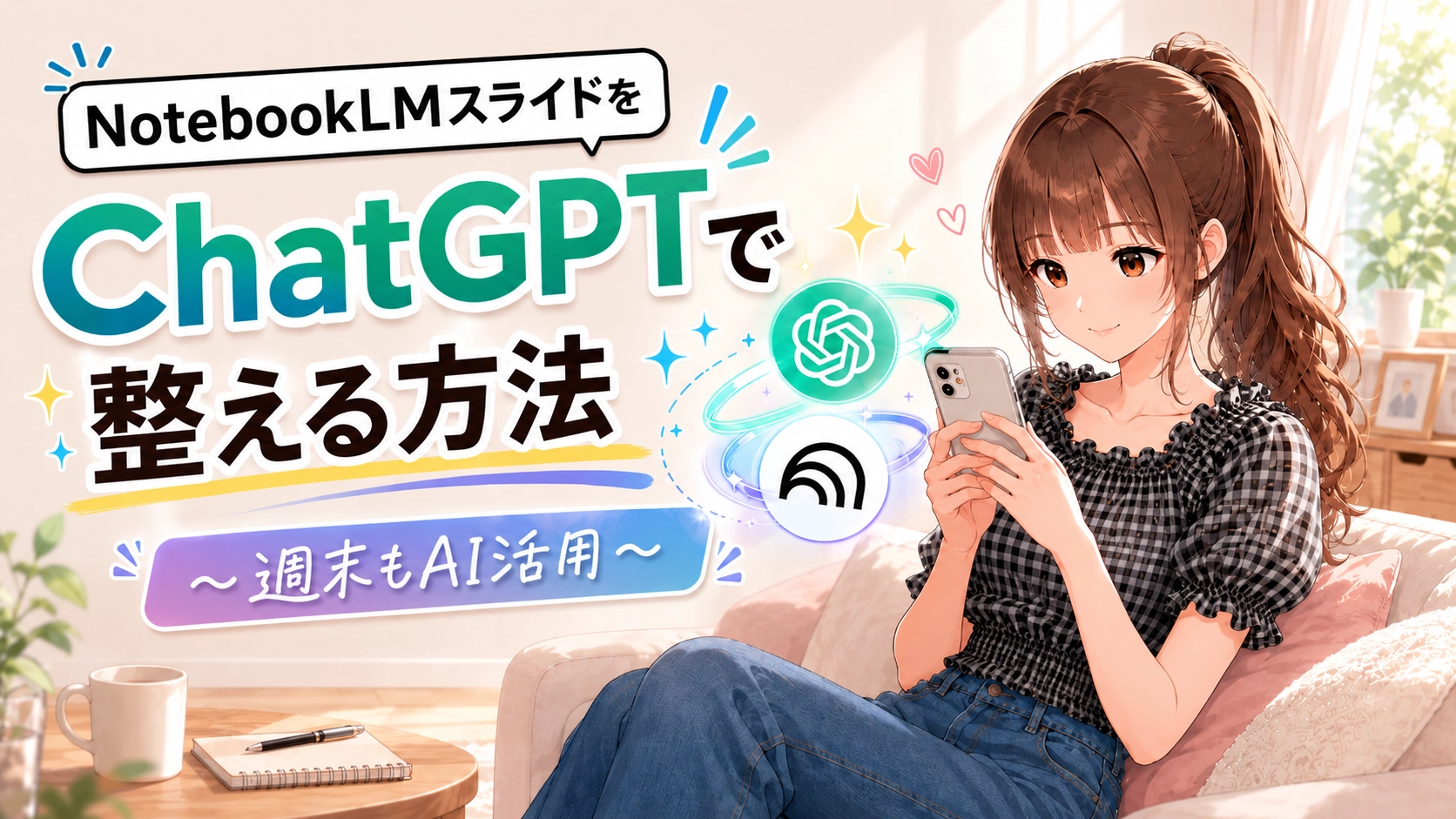 NotebookLMで作成したスライドをChatGPTで整える方法を紹介する記事のアイキャッチ画像。