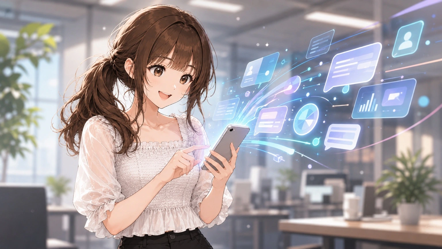スマートフォンの画面をタップしながら、テンポよく返ってくるAIの回答を確認している様子