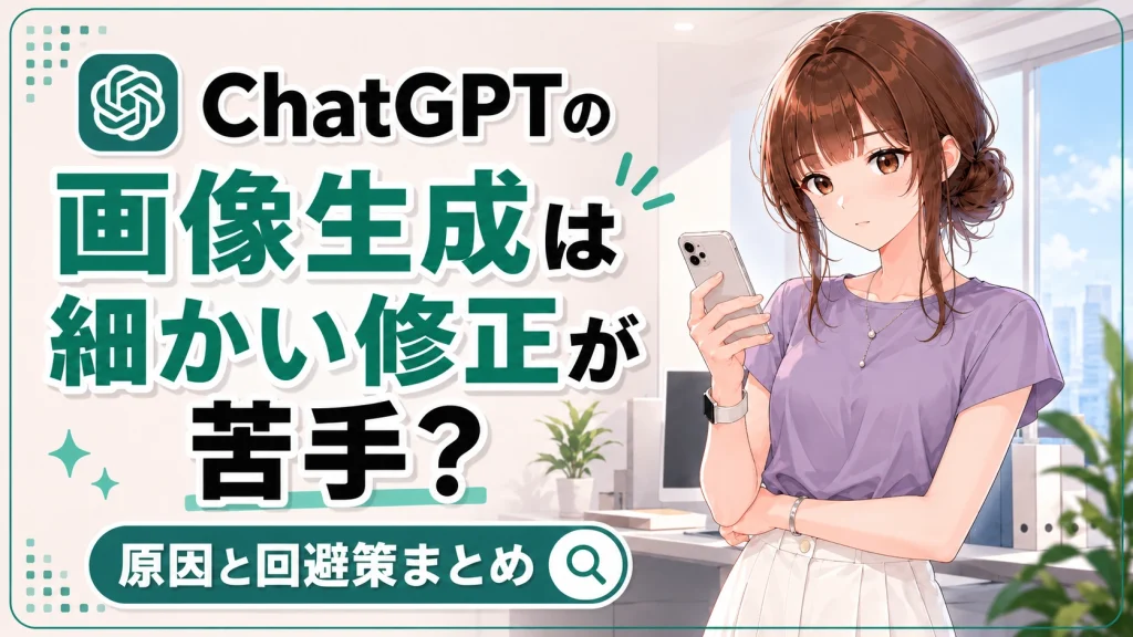 ChatGPTの画像生成は細かい修正が苦手なのか、原因と回避策を解説する記事のアイキャッチ画像。