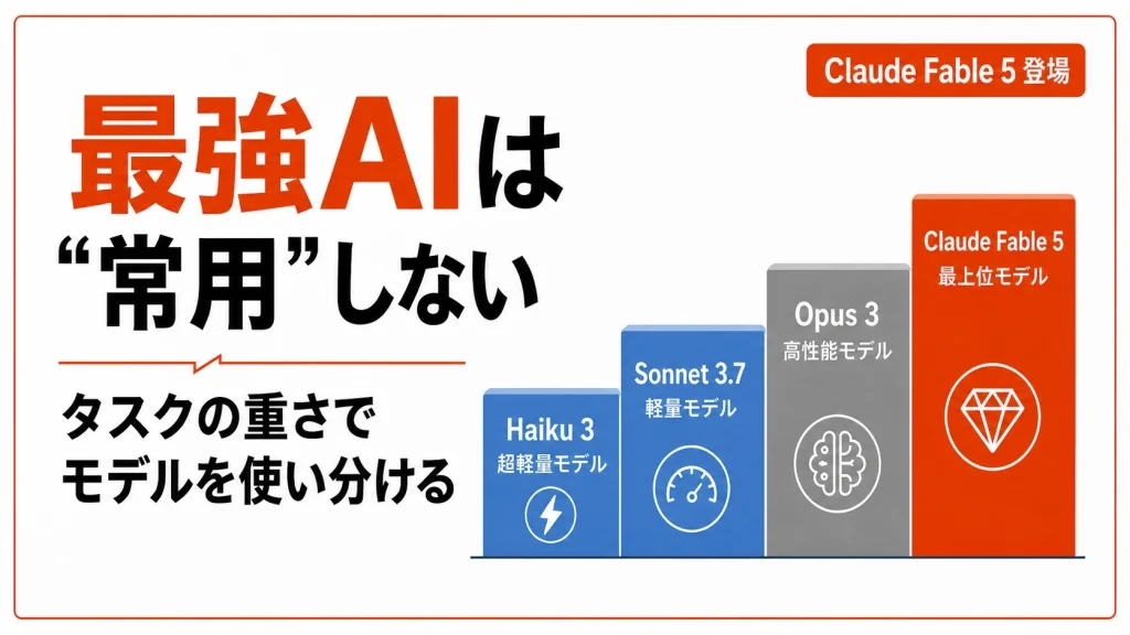 Claude Fable 5の登場を機にAIモデルをタスクの重さで使い分けることを示すアイキャッチ