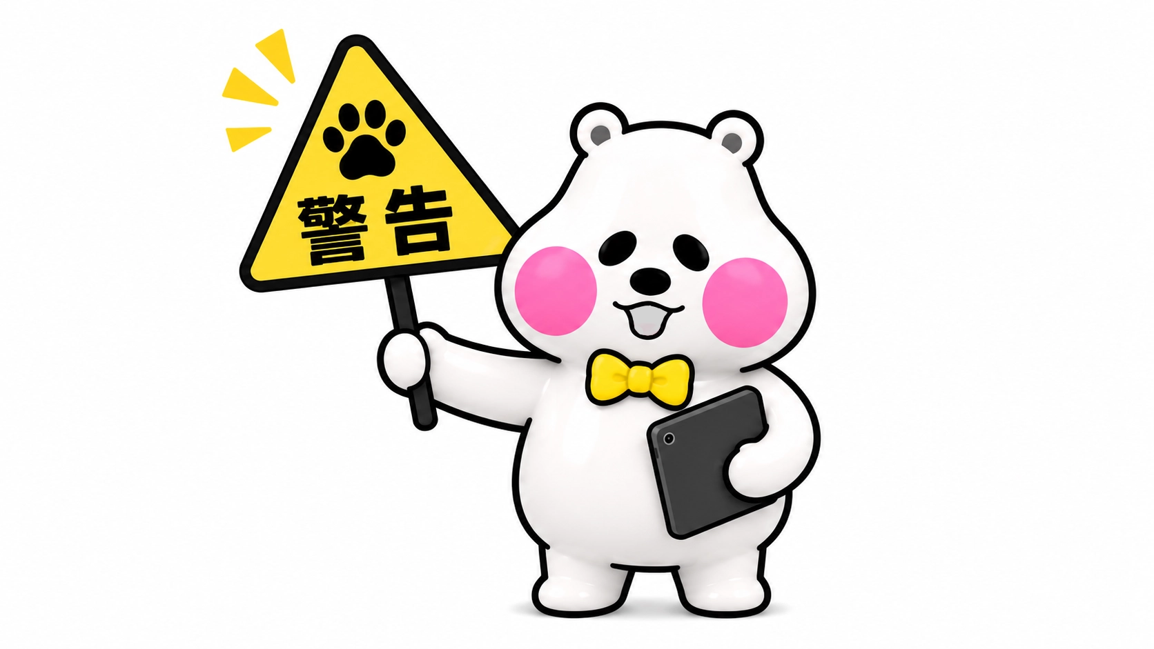 警告標識を持って注意を促すミフオ