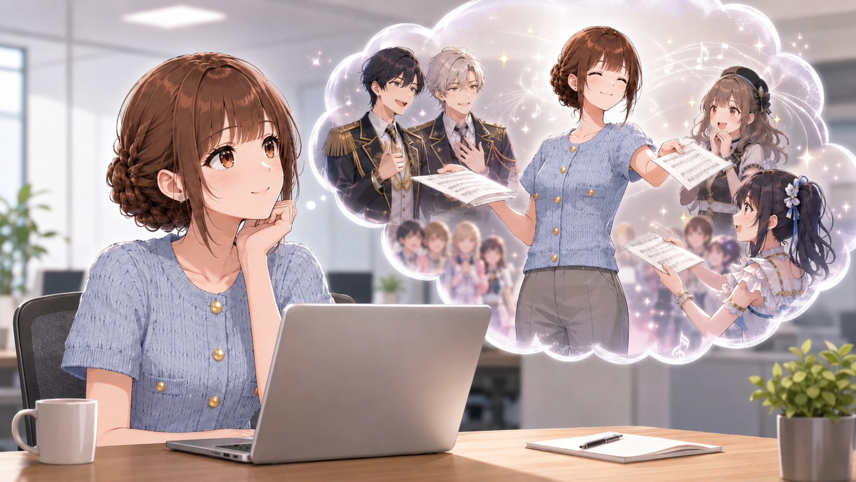Geminiで作った楽曲をアイドルへ提供する様子を想像するさくらこ