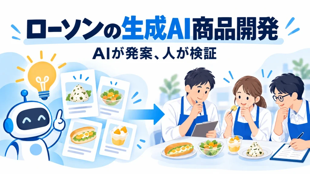 AIのアイデアを人が検討して商品化へ進める様子を表したアイキャッチ画像
