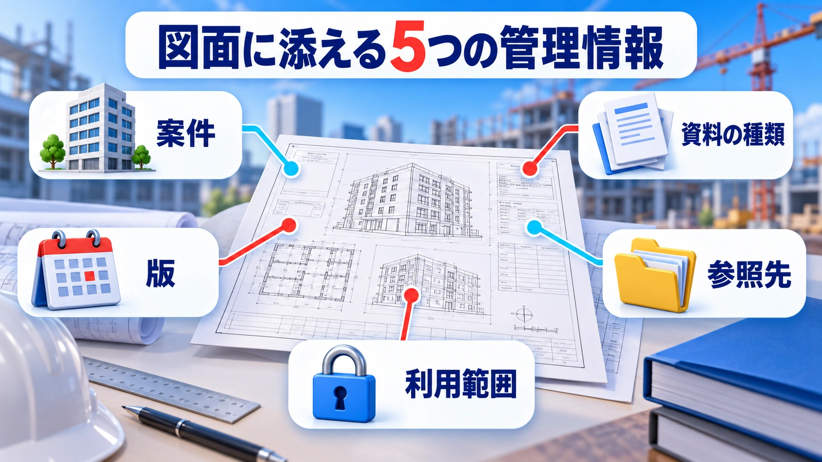 図面に添える5つの管理情報ための確認事項をまとめた図解