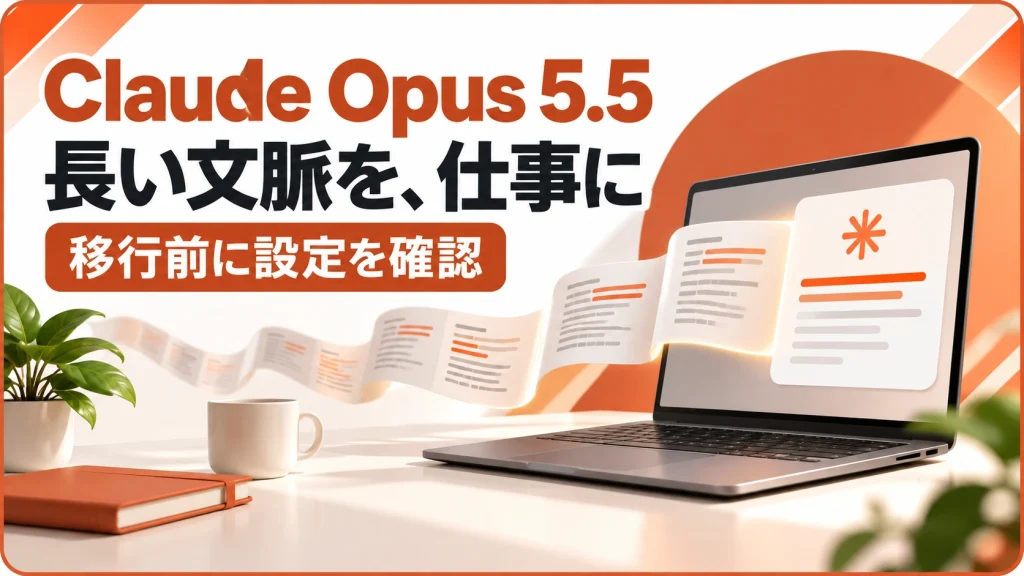 長い文脈が回答画面へつながる場面でClaude Opus 5.5を紹介するアイキャッチ画像