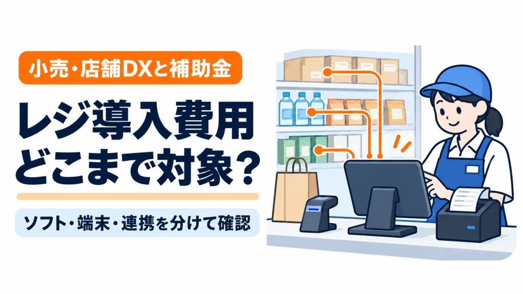 店員側に画面を向けたPOSレジを操作する店員と周辺機器