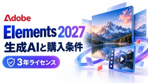 Adobe Elements 2027の生成AIと3年ライセンスを写真・動画のモチーフで表したアイキャッチ画像