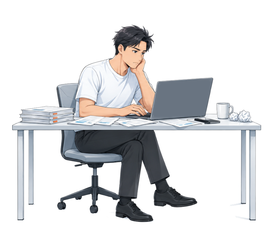 資料作成に時間がかかり、パソコンに向かう管理職