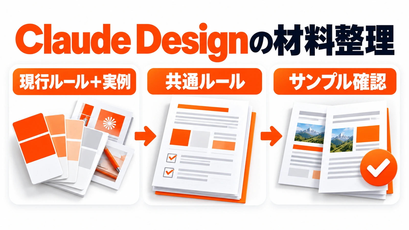 Claude Designの現行の資料から共通ルールを作りサンプルで確認する流れ