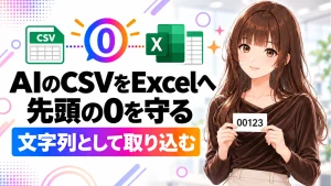 AIが作ったCSVをExcelで開くと0が消える。商品コードを守る確認手順の記事のアイキャッチ画像