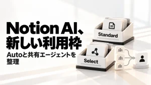 「Notion AIの新クレジット制度。Autoと共有エージェント、誰の枠を使う？」のアイキャッチ画像