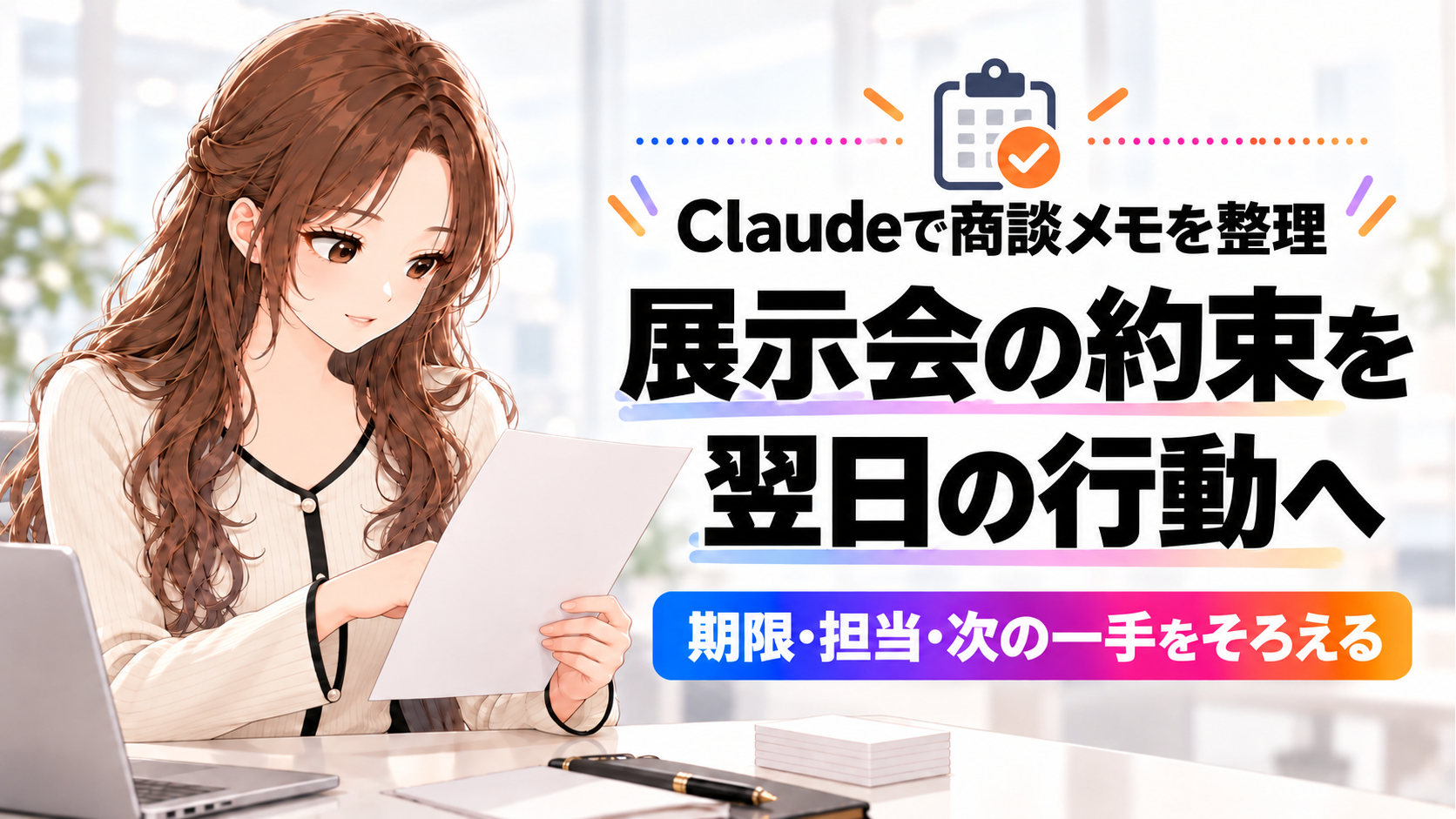 「展示会の商談メモをAIで整理。翌営業日に動けるフォローリストの作り方」のアイキャッチ画像