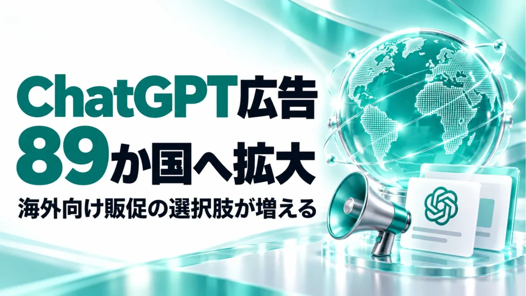 「ChatGPT広告が89か国へ拡大。海外向け販促で確認したい対象と出稿条件」のアイキャッチ画像