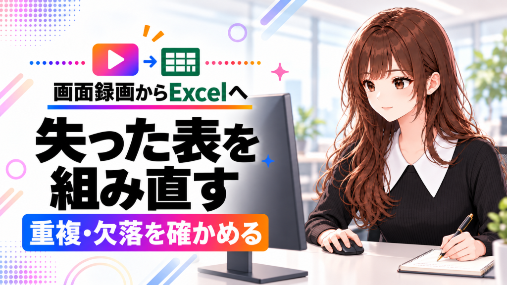 画面録画からExcelの表を再構成。重複・欠落の確認手順